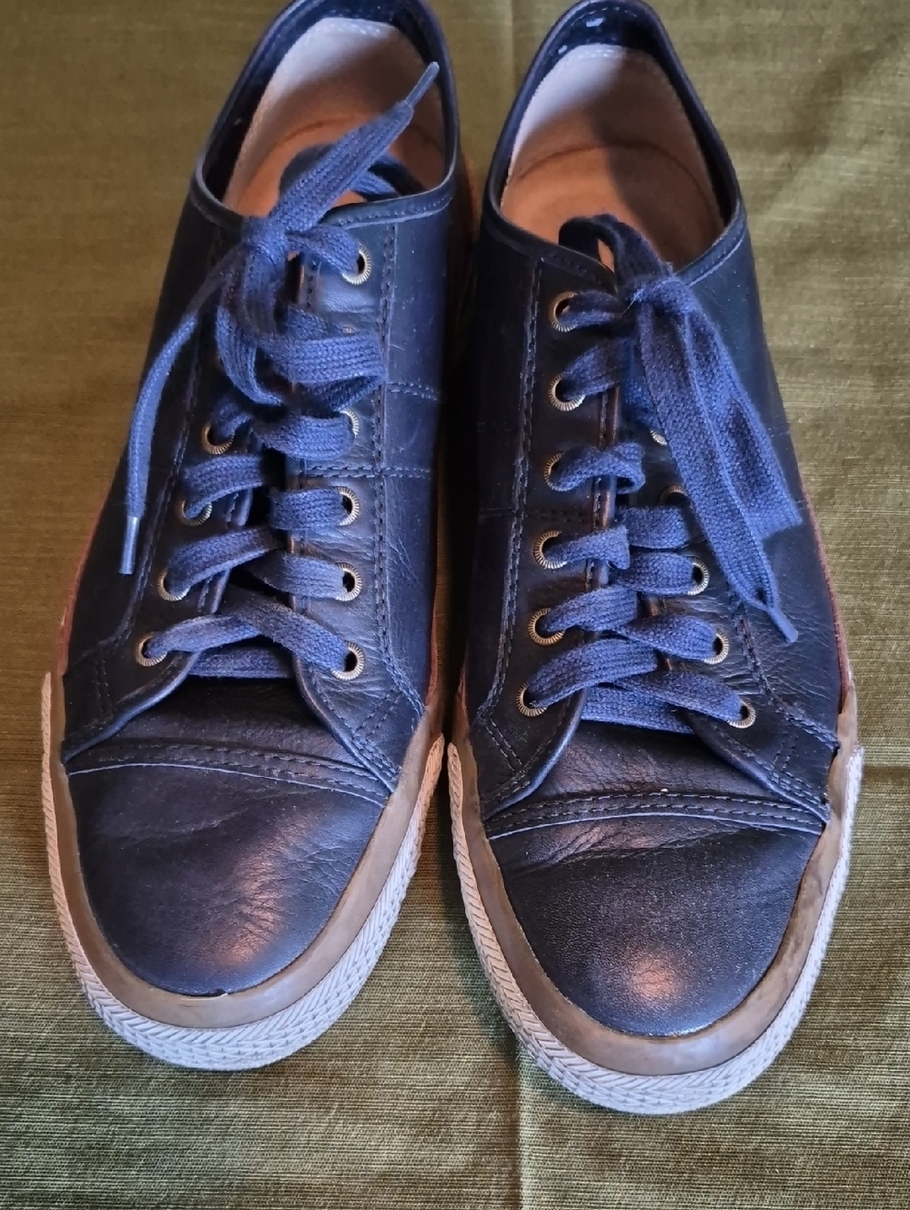 Frye Leather Lace-Up Sneakers in Navy Blue
